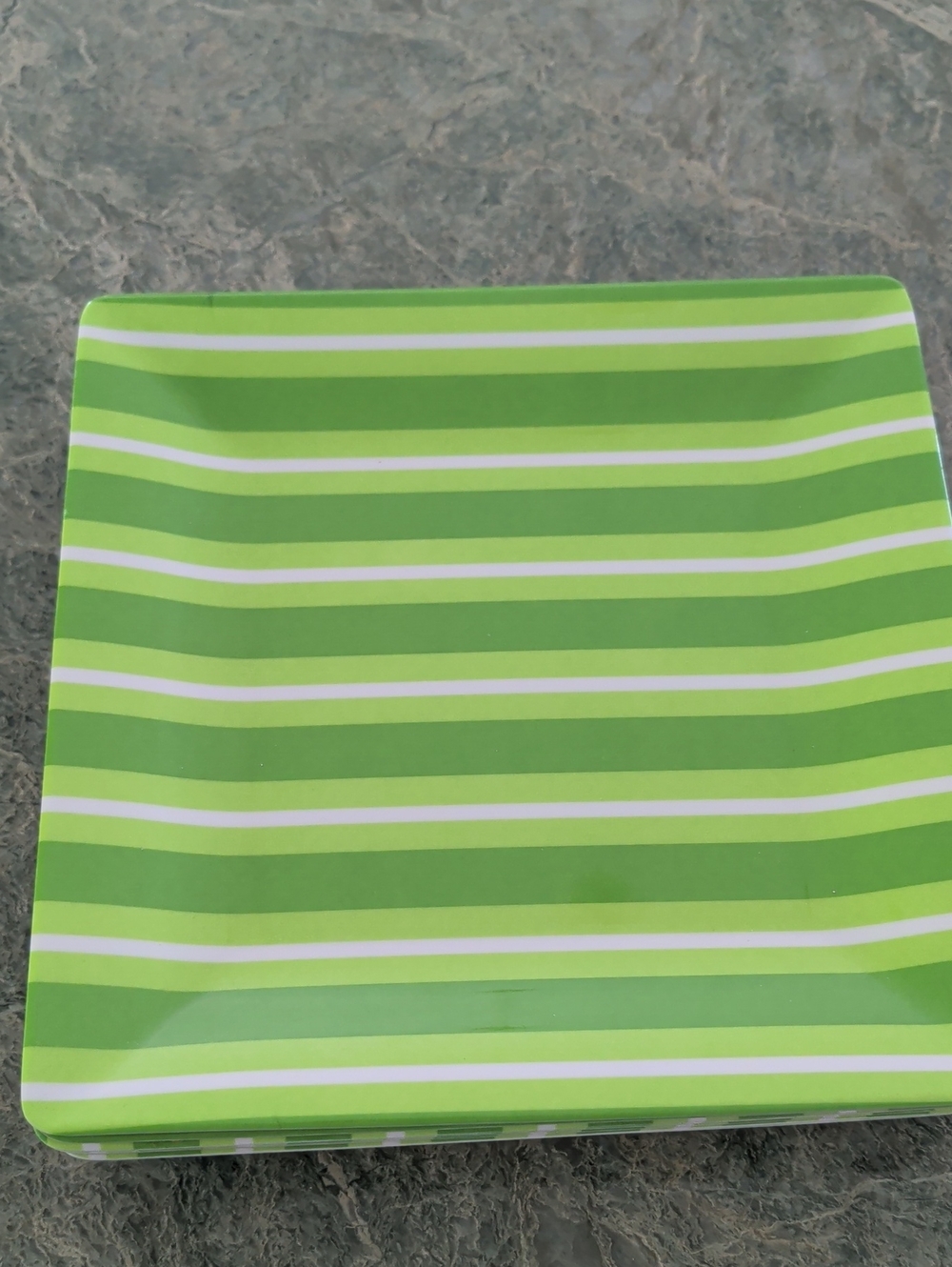 Set Of 8 Green Striped Melamine Dinner Plates